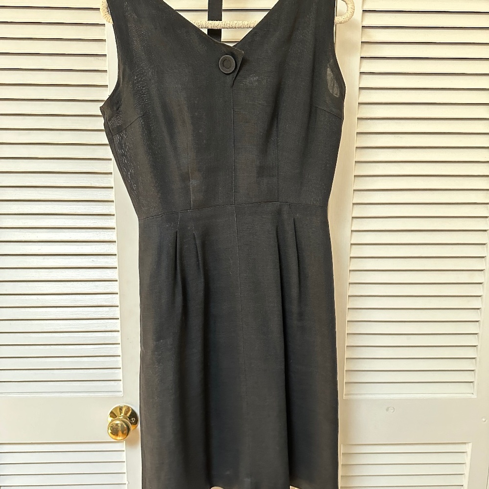 Vintage 1960s Irish Linen Black Dress with Belt Made in USA Includes Full Slip